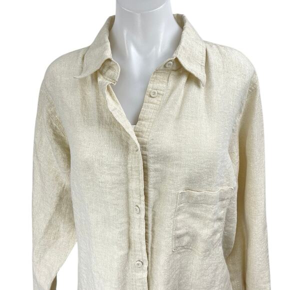 Solid & Striped Beige Metallic Long Sleeve Button Down Shirt Cover Up Size L - Picture 3 of 5